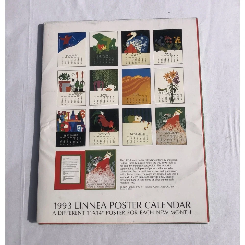 LINNEA POSTER CALENDAR for year 1993 - Complete Can Be Reused 2027 2038 2049